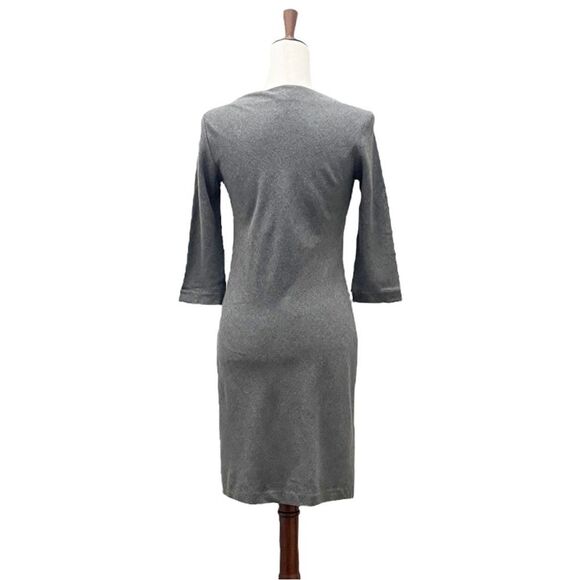 Theory Stretch Wool Boatneck Fitted Sheath Charcoal Gray 3/4 Sleeve Dress Size 2 - Picture 7 of 10